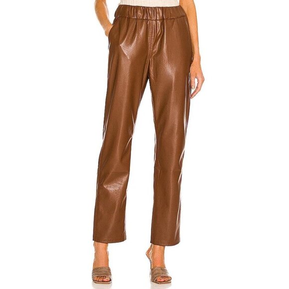 ANINE BING Women's Colton Faux Leather Track Pants Size L In Brown